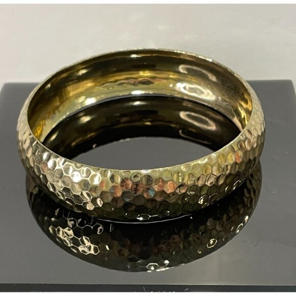 Vintage Golden Bangle Bracelet With Hand Hammered Look Design - Picture 1 of 4